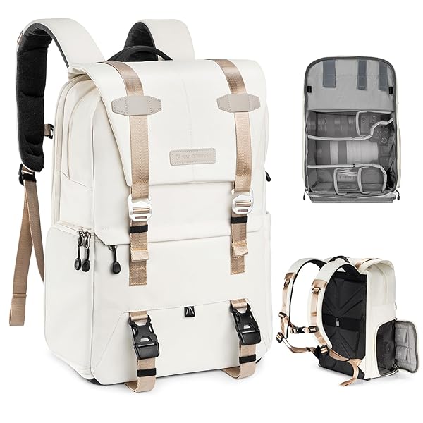 K＆F Concept カメラバッグ おしゃれ カメラリュック カメラバックパック 2気室 20L 大容量 レインカバ..