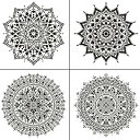 花柄 曼荼羅 4 pcs 30x30cmマンダラ 製図用 テンプレート DIYスクラップ ステンシルシート 絵画ホワイト
