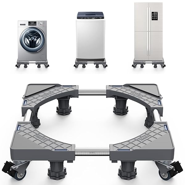 洗濯機 台 冷蔵庫 台 かさ上げ台 360度回転 キャスター付き 目盛り付き 洗濯機パン 排水パン 伸縮式 幅..