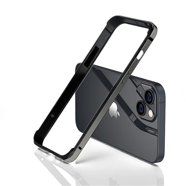 iPhone15 アルミバンパーケース メタル+シリコンフレーム 二重構造 レンズ保護 軽量 ストラップ穴 耐衝撃 バンパー (iPhone15用, ブラック)