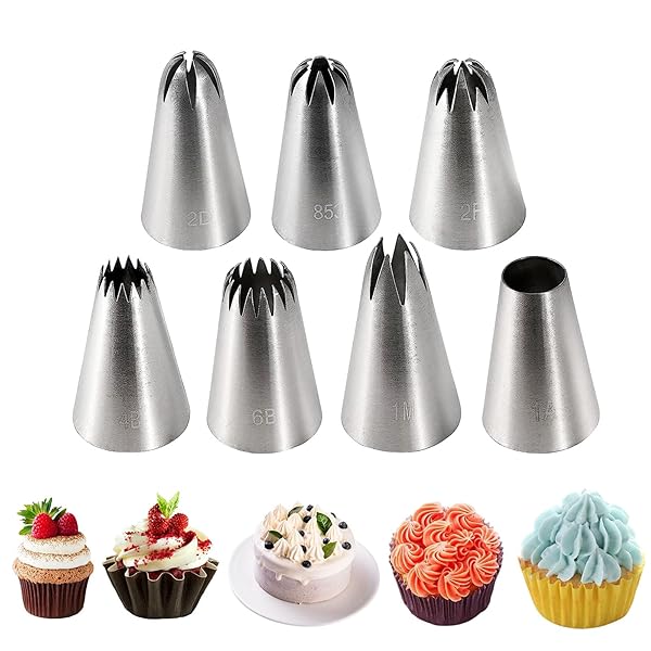 絞り口金 7個セット 丸型 花型 口金 ケーキデコレーション 飾り ステンレス製 口金セット 再利用可能 お菓子作り 製菓道具