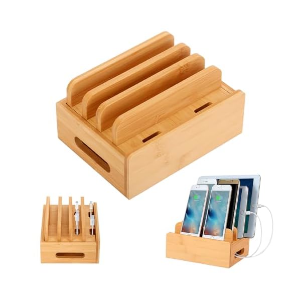 充電ステーション 竹製 6台同時充電 卓上 スマホスタンド 充電スタンド 複数 Usb モバイル機器をスッキ..