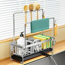 スポンジラック ツールフック スポンジ&クリーニングツールスタンド キッチン収納 水切りラック 取り外し可能な水切りトレー付きキッチンシンク(シルバー)(3)
