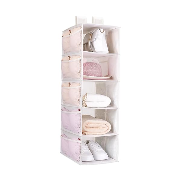 吊り下げ収納 5段 折りたたみ ポケット衣類下着収納 15個 衣類ラック 両面収納 クローゼット 型崩れ防止 衣類クローゼットラック 大容量 多機能