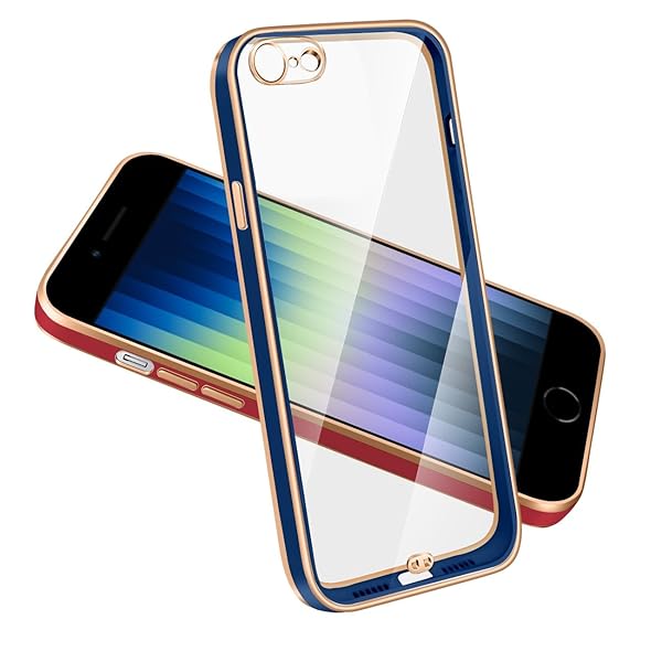 iPhone SE2 iPhone SE3 iPhone7 iPhone8 ケース クリア 耐衝撃 アイフォンSE2 カバー TPU 透明 レンズ保護 ソフトケース 軽量 スマホケース ストラップホール付き 衝撃吸収(ブルー)