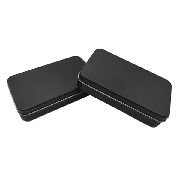 缶ケースブリキ缶 おもちゃ箱 角缶 箱 物入れ 小物入れ 大き目サイズ ブリキ缶 ヒンジ, 15x9x3cm ブラック(2個入り)