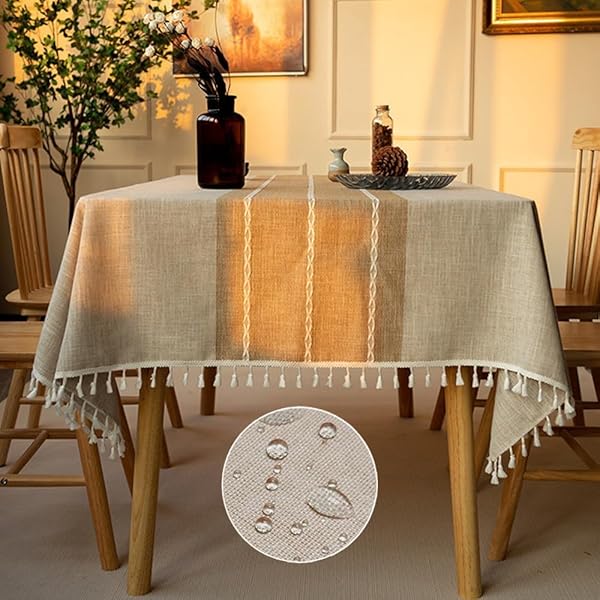 テーブルクロス おしゃれ 撥水加工 北欧 テーブルカバー リネン 撥水 お手入れ簡単 汚れ防止 厚手 ダイニング テーブルクロス 長方形 (カーキ色タイプ1 90x150cm)