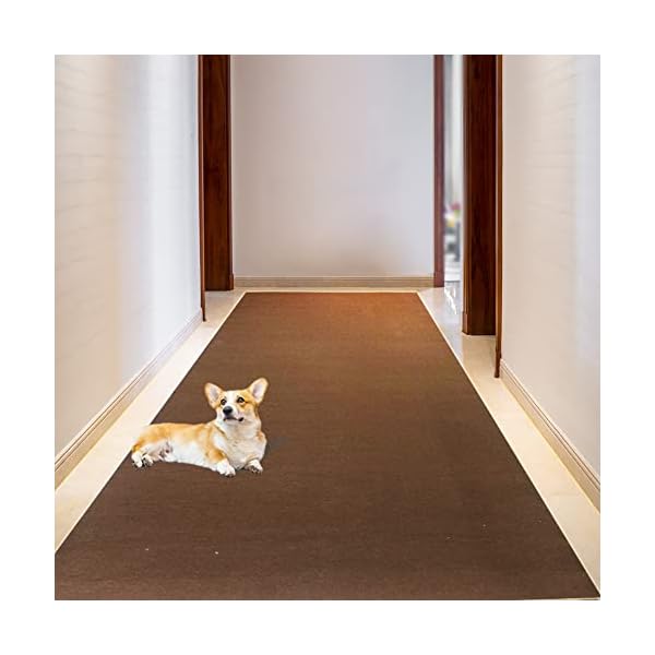 廊下マット 廊下敷き 厚さ4mm 滑り止めマット 床保護 キズ防止 カーペット 騒音対策 スレない 素足 水で洗える タイルマット (ブラウン, 68*180cm)