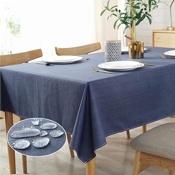 テーブルクロス 防水 リネン 撥水加工 テーブルカバー 無地 おしゃれ 北欧 お手入れ簡単 防油 防カビ 130x180cm 長方形 ネイビー
