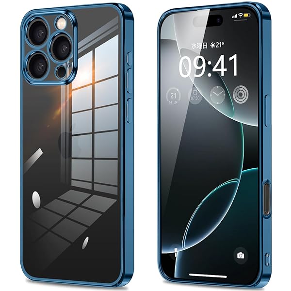 iPhone16 Pro 用 ケース クリア カメラ保護 いphone16pro スマホケース 薄型 TPU 軽量 変形防止 人気 スリム ソフト アイフォン 16 Pro カバー 衝撃吸収 ストラップホール付き(ブルー)