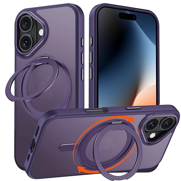 iPhone 16 Plus 適用 ケース Magsafe対応 アイフォン16プラス カバー 360°回転スタンド スマホケース ..