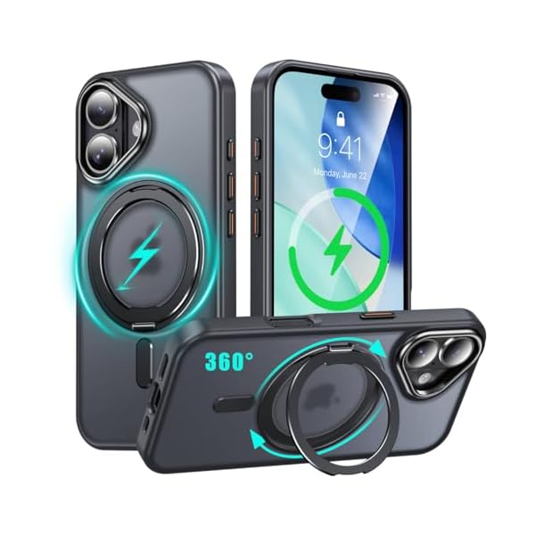 iPhone 16 Plus 適用 ケース Magsafe対応 アイフォン16プラス カバー 360°回転スタンド スマホケース ..