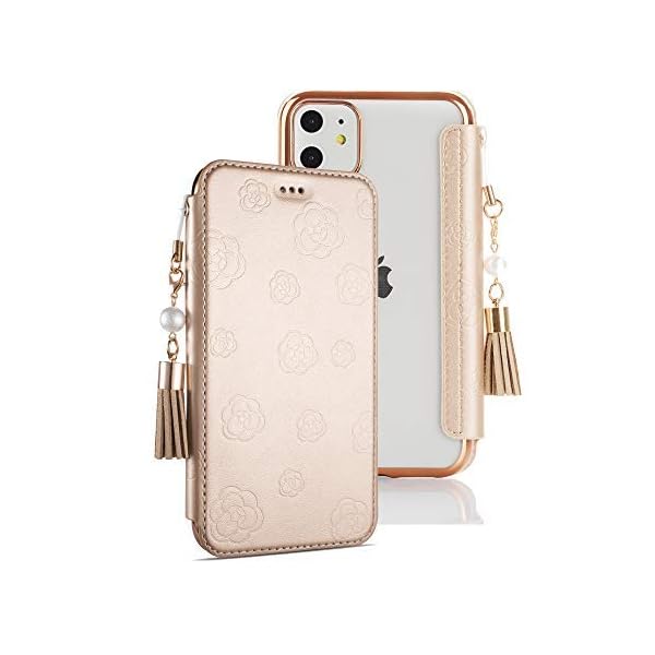 iphone16 スマホケース 手帳型 クリア背面 レザー 6.1インチ ワイヤレス対応 メッキ加工 カード収納 鏡..