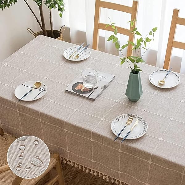 テーブルクロス おしゃれ 撥水加工 北欧 テーブルカバー リネン 撥水 お手入れ簡単 汚れ防止 厚手 ダイニング テーブルクロス 長方形 (カーキ色タイプ4 140x220cm)