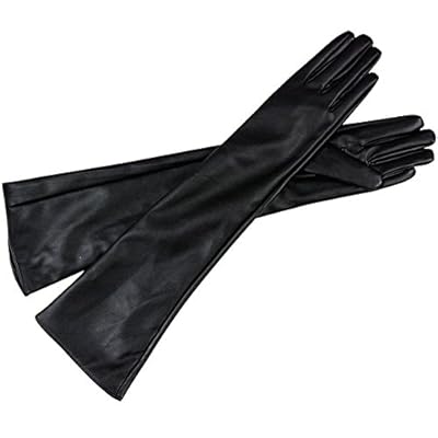 フェイクレザー ロンググローブ 指長タイプ 4color (L, ブラック)