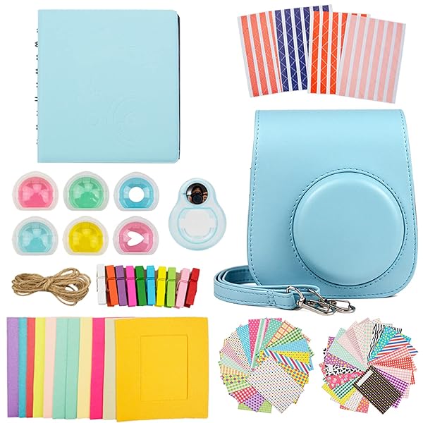 Fujifilm チェキ instax mini 11 ケース instax mini 11 カメラケース アクセサリー 8点セットA（BL）