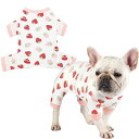 犬 服 ロンパース パジャマ 綿 かわいい ドッグウェア 部屋着 ルームウェア 寝間着 お出掛け用 散歩 ペット服 皮膚病 カバーオール 足舐め 体掻き予防 虫予防 冷え予防 春夏秋冬兼用 いちご柄 M