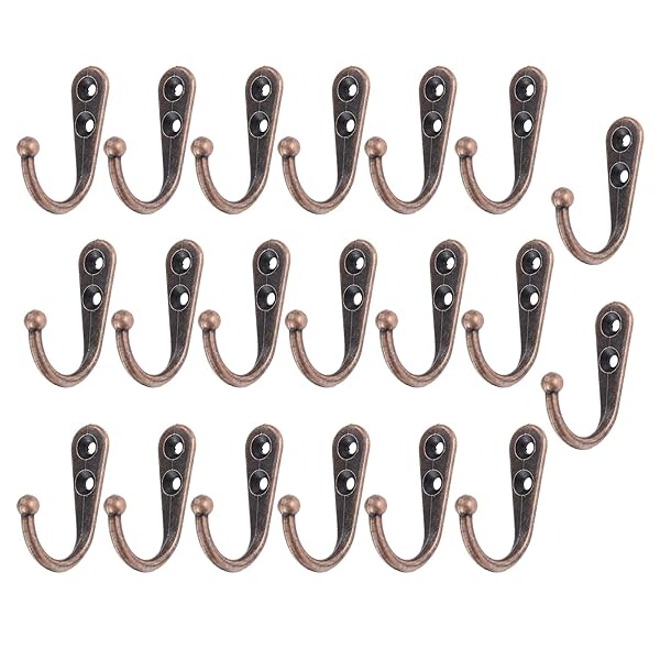 壁掛け フック アンティーク 高耐荷重 鍵 コート 帽子 洋服掛け 吊り下げ収納 ネジ付き レッドブロンズ 20個セット
