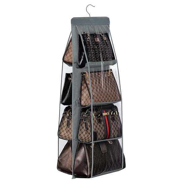 吊り下げ収納 バッグ収納ラック 4段式 カバン収納ラック 8個収納可能 両面収納 省スペース 防湿防カビ ..