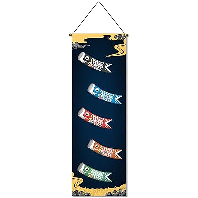こいのぼり 五月人形 端午の節句 こどもの日 掛け軸 セット タペストリー 鯉のぼり 壁掛け 壁面 吊るし 飾り ミニ 旗 コンパクト 室内用 (ネイビーブルー)