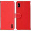 For iPhone Xs ケース 手帳型 本革 For アイフォンXカバー 本革 財布型 高級本皮 シュリンクカーフレザー ライチ柄 良い触り心地 サイドマグ...