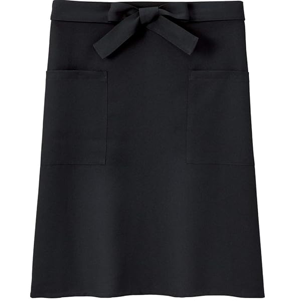 エプロン ミドル カフェ 腰巻き シンプル 無地 撥水ノンアイロン シワになりにくい 男女共用 (ブラック)