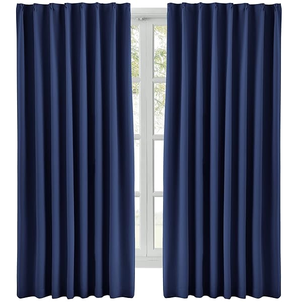 カーテン 1級遮光 2枚組 ネイビー 幅100cm丈135cm 断熱 防寒 防音 省エネ 厚手 無地 おしゃれ 洗える 寝室 リビング用 (ネイビー, 幅100cm×丈135cm)