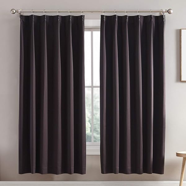 カーテン 1級遮光 2枚組 断熱 防寒 防音 省エネ 厚手 無地 おしゃれ 洗える 寝室 リビング用 (ブラウン, 幅100cm×丈200cm)