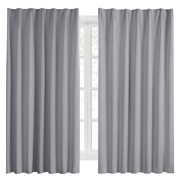 カーテン 1級遮光 2枚組 断熱 防寒 防音 省エネ 厚手 無地 おしゃれ 洗える 寝室 リビング用 (ライトグレー, 幅100cm×丈135cm)