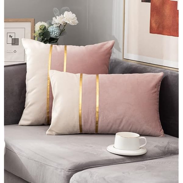 クッションカバー 45x45cm 北欧 2枚セット おしゃれ 可愛い 柔らかい ベルベット 装飾ゴールド合皮 シ..