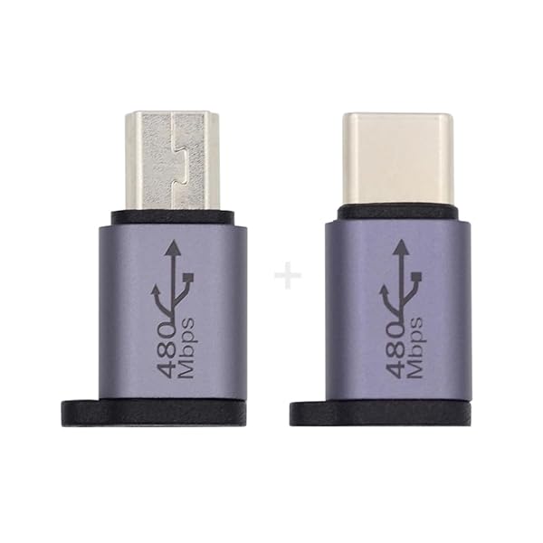 Mini USB Type-C USB-C オス-マイクロUSB2.0メス電源データアダプター 480Mbps チェーンホール付き 2個/ロット