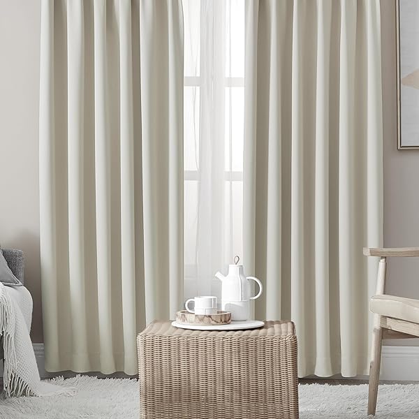 カーテン 1級遮光 4枚組 セット ベージュ 幅150cm丈178cm UVカット 断熱 防寒 防音 省エネ 厚手 無地 おしゃれ 洗える 寝室 リビング用 (ドレープカーテン2枚・レースカーテン2枚)