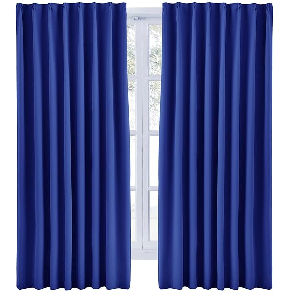 カーテン 1級遮光 幅100cm×丈200cm 2枚組 ロイヤルブルー 断熱 防寒 防音 省エネ 厚手 無地 おしゃれ 洗える 寝室 リビング用 (ロイヤルブルー, 幅100cm×丈200cm)