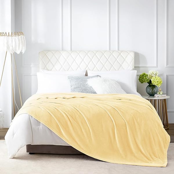 毛布 もうふ 夏用 黄色 ダブル ブランケット 大きめ 200x220cm 大判 グレー マイクロファイバー 柔らかく 肌触り フランネル 洗える 軽量 静電防止 四季適用 (200x220,イェロー)