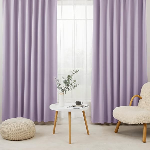カーテン 1級遮光 4枚組 セット パープル 幅150cm丈210cm UVカット 断熱 防寒 防音 省エネ 厚手 無地 おしゃれ 洗える 寝室 リビング用 (ドレープカーテン2枚・レースカーテン2枚)
