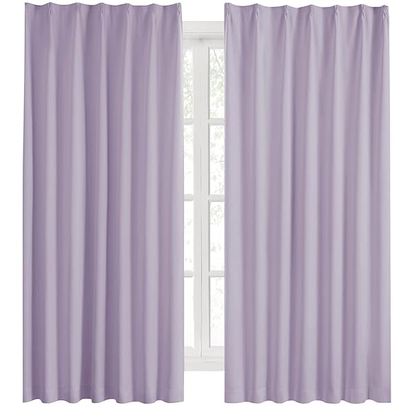 カーテン 1級遮光 2枚組 幅100cm丈185cm パープル 断熱 防寒 防音 省エネ 厚手 無地 おしゃれ 洗える リビング用 (パープル, 幅100cm×丈185cm)