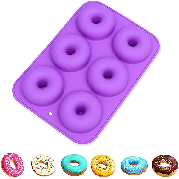 ドーナツ型 シリコン型 ケーキ型 マフィン型 製菓道具 焼き型 キッチンツール 6個取り 耐熱 ノンスティック 多用途 (パープル)