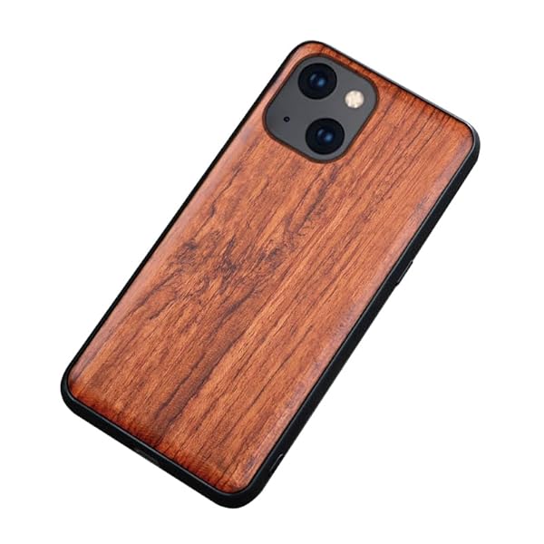 iPhone15 ケース 木製カバー ローズウッド素材 原木 エンボス加工 天然木カバー 耐衝撃ソフトフレーム (iPhone15用, 無地)