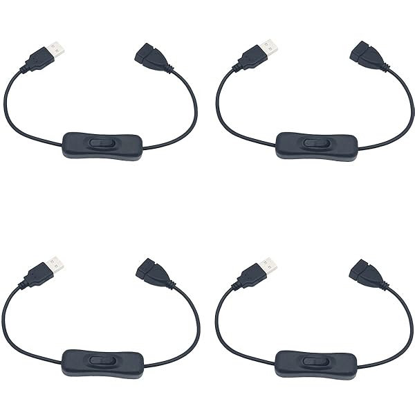 USB スイッチ, 4 個 30cm USB 延長ケーブル オン/オフスイッチ付き, 小さなデスクランプ/ファンのためにフィットし、LEDライトを