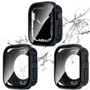 【2枚セット】Apple Watch 用 防水ケース 45mm 直角エッジデザイン 2 in 1 全面保護 Series 9/8/7 カバー ガラスフィルム一体型 二重構造 PC環保素材 装着簡単 iWatch (45mm, ブラック と ミッドナイ