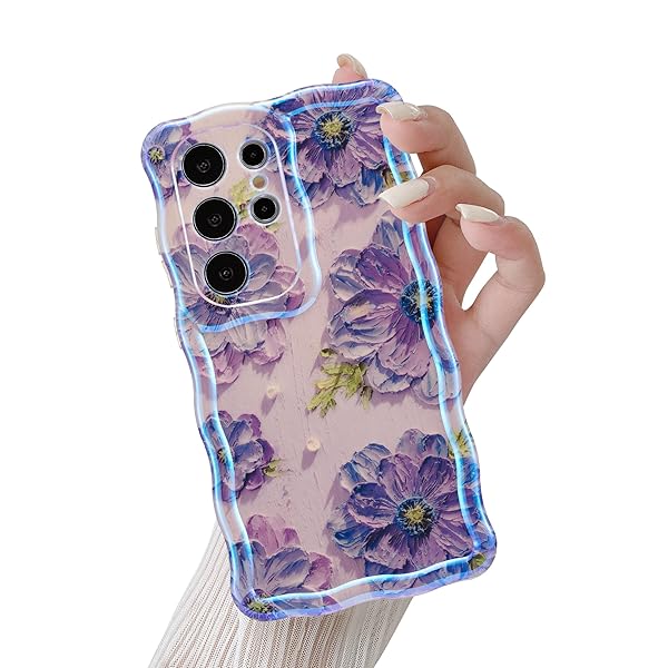 対応 Galaxy S25 Ultra ケース ギャラクシーS25 Ultra ケース ウェーブ おしゃれ 韓国 可愛い 花柄 薄..