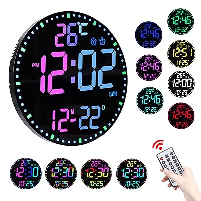 大画面 掛け時計 LEDデジタル目覚まし時計リモートコントロール 直径30cm 12色切り替え可能 多機能RGB夜の光時計デスクアラームクロック寝室用 付き 明るさ調整可能/夜間ライト/正転·逆転タイマー/温度表示/日付/曜日/目覚まし時計 - US 大画面 掛け時計 LEDデジタル目覚まし時計リモートコントロール 直径30cm 12色切り替え可能 多機能RGB夜の光時計デスクアラームクロック寝室用 付き 明るさ調整可能/夜間ライト/正転·逆転タイマー/温度表示/日付/曜日/目覚まし時計 - US