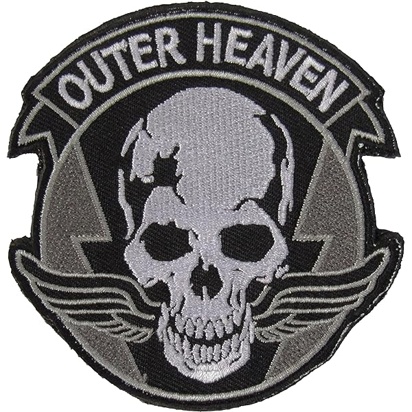 ベルクロワッペン メタルギア OUTER HEAVEN ガイコツ ドクロ スカル (白灰)