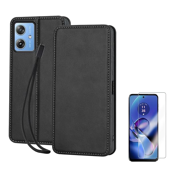 Motorola Moto G64 5G ケース 手帳型 モトローラ g64 スマホケース レザー カード収納 内蔵マグネット式（携帯ストラップ付き、ガラスフィルム付き）ブラック