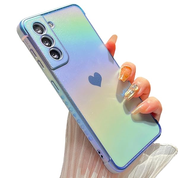 Samsung Galaxy S22 5G用 ハートケース サムスン ギャラクシーs22 カバー 柔軟な TPU シリコン スマホケース メッキ加工 エッジ ラグジュアリー 蛍光色 虹色 マット ソフト 軽量 耐衝撃 おしゃれ 韓国 可愛い ギャラク