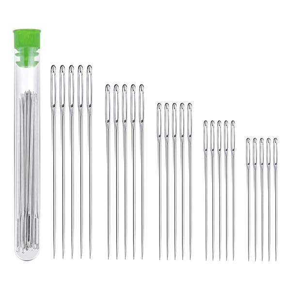 手縫い針 25本セット はり 手縫針 丸針 縫い針 大きな針穴 手芸 DIY 刺しゅう 裁縫 縫製用 補修 革工具 レザークラフト用 針 特殊針 収納容器付き