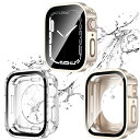 【2枚セット】Apple Watch 用 防水ケース 41mm アップルウォッチ カバー 直角エッジデザイン 2 in 1 全面保護 アップルウォッチ Series 9/8/7 カバー ガラスフィルム 一体型 二重構造 PC環保素材 一体型カバー背面