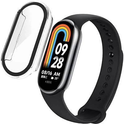 For Xiaomi Smart Band 8 ケース 保護カバー ガラスフィルム ケース 一体型新デザイン 3Dエッジ 超薄型 PC 装着簡単 耐衝撃 高透過率 指紋防止 傷防止 （クリア)