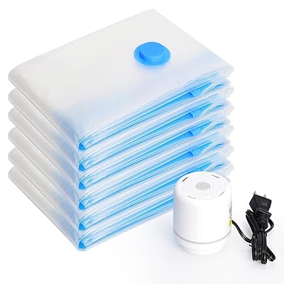 圧縮袋 あっしゅく袋 衣類圧縮袋 布団圧縮袋 6枚入 ふとん圧縮 真空パック 収納袋 小物収納 電動ポンプ付属 省スペース 防塵防湿 防虫防カビ 家庭用 引越し...