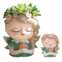 フェイスプランターポット - 屋内外の植物用フェイスフラワーポット - かわいい小さな妖精の多肉植物ポット - 排水穴付き樹脂ヘッドプランターポット - 家の装...
